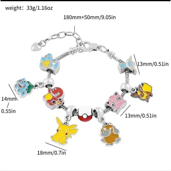 Silver Plated Pokemon Themed Charm Bracelet - Picture 4 of 4